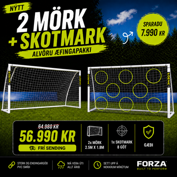 Alvöru æfingapakkinn - 2 FORZA mörk (2.5m x 1.8 m) + skotmark